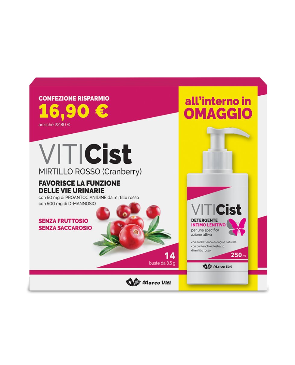 Viticist Mirtillo Rosso Integratore vie Urinarie 14 buste + detergente intimo lenitivo 250ml